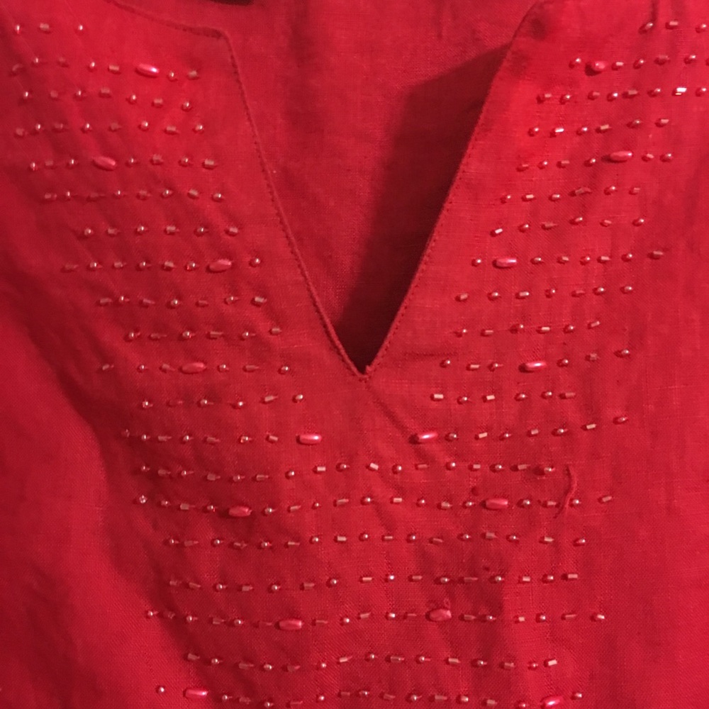 Stunning Red Beaded Linen Top - Picture 2 of 4